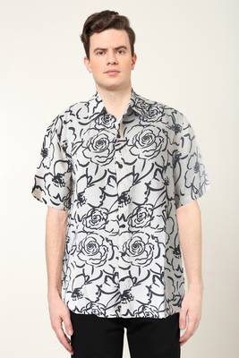 Men's polyester floral printed regular shirt (black) 1