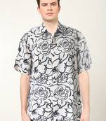 Men's polyester floral printed regular shirt (black)