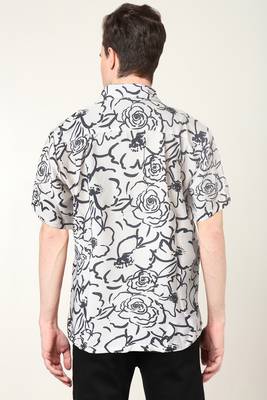 Men's polyester floral printed regular shirt (black) 2