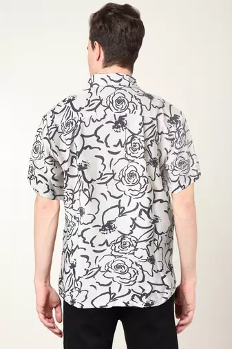 Men's polyester floral printed regular shirt (black)