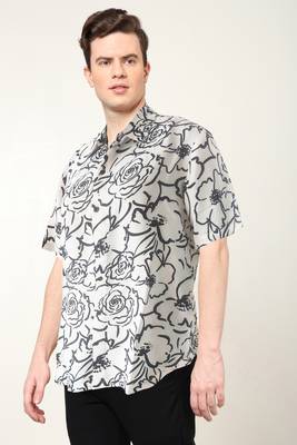 Men's polyester floral printed regular shirt (black) 3