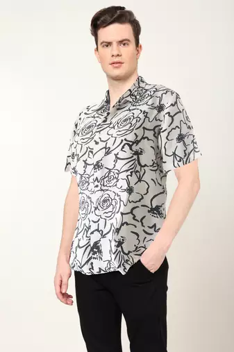 Men's polyester floral printed regular shirt (black)
