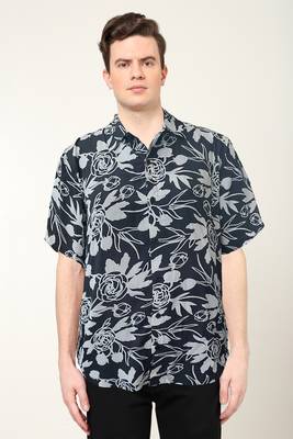 Men's polyester floral printed regular shirt (black) 1