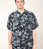 Men's polyester floral printed regular shirt (black)