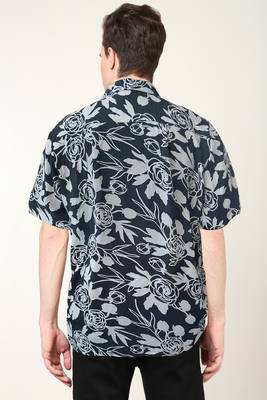 Men's polyester floral printed regular shirt (black) 2