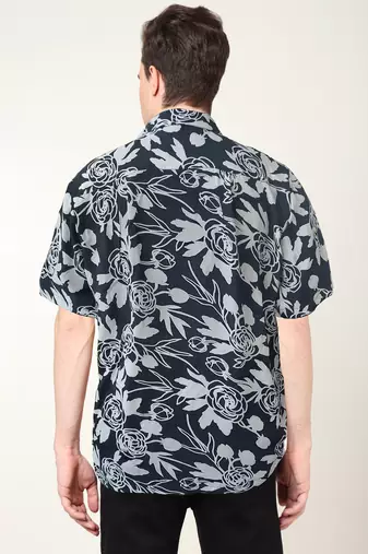 Men's polyester floral printed regular shirt (black)
