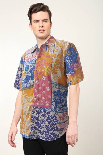 Men's polyester floral printed regular shirt (multi)