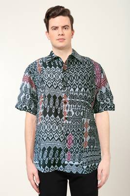 Men's polyester geomatrical printed regular shirt (black) 1