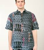Men's polyester geomatrical printed regular shirt (black)