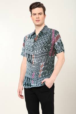 Men's polyester geomatrical printed regular shirt (black) 4
