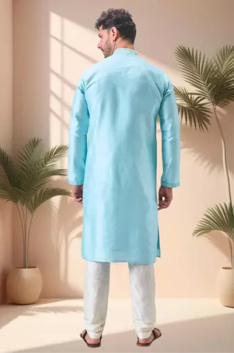 Sky blue art silk embroidery mirror work kurta pajama set