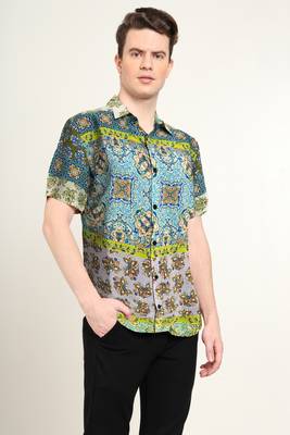 Men's polyester floral placement printed regular shirt (multi) 2