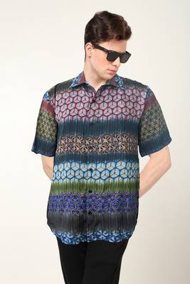 Men's polyester placement geomatrical printed regular shirt (multi) 1