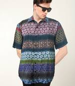 Men's polyester placement geomatrical printed regular shirt (multi)
