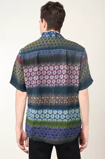 Men's polyester placement geomatrical printed regular shirt (multi)