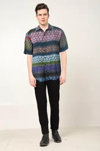 Men's polyester placement geomatrical printed regular shirt (multi)