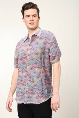 Men's polyester floral printed regular shirt (pink) 1