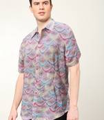 Men's polyester floral printed regular shirt (pink)