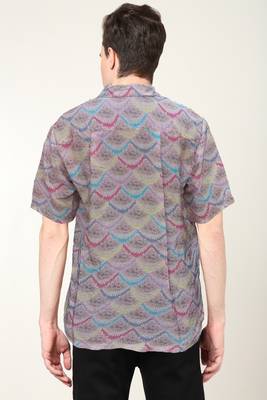 Men's polyester floral printed regular shirt (pink) 2