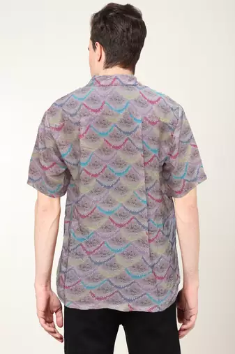 Men's polyester floral printed regular shirt (pink)