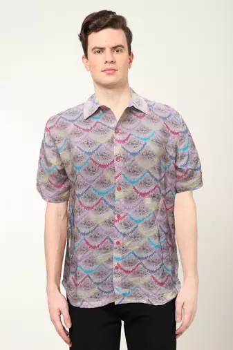 Men's polyester floral printed regular shirt (pink)