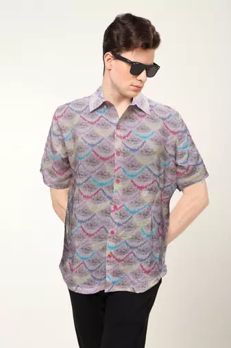 Men's polyester floral printed regular shirt (pink)