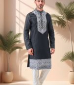 Black art silk embroidery dori work kurta pajama set