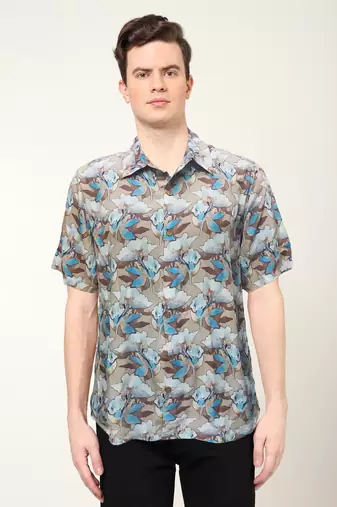Men's polyester floral printed regular shirt (multi)