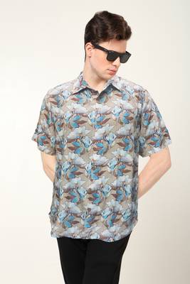 Men's polyester floral printed regular shirt (multi) 4