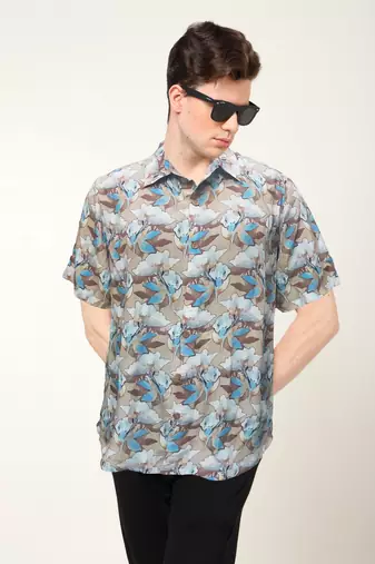 Men's polyester floral printed regular shirt (multi)