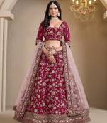 Red Silk Floral Embroidered Lehenga Choli for Wedding