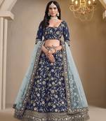 Navy blue art silk designer lehenga with blouse