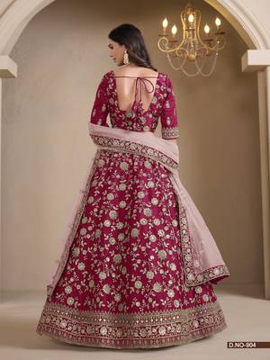 Red Silk Floral Embroidered Lehenga Choli for Wedding 3