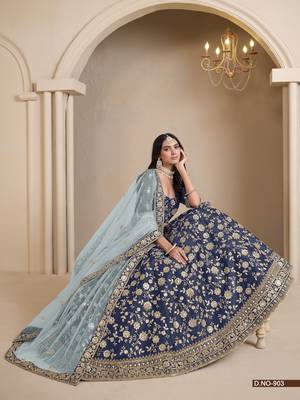 Navy blue art silk designer lehenga with blouse 2