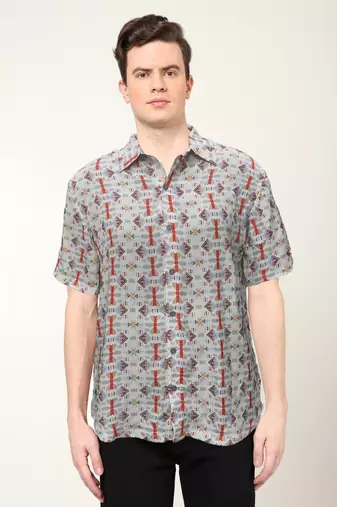 Men's polyester geomatrical printed regular shirt (multi)