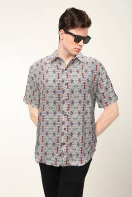 Men's polyester geomatrical printed regular shirt (multi) 4