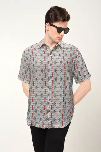 Men's polyester geomatrical printed regular shirt (multi)