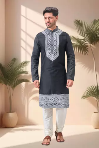 Black art silk embroidery dori work kurta pajama set