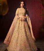 CAPTIVE BEIGE NET THREAD SEQUINS NET EMBROIDERED BRIDAL WEDDING FEESTIVAL SEMI STITCHED LEHENGA CHOLI