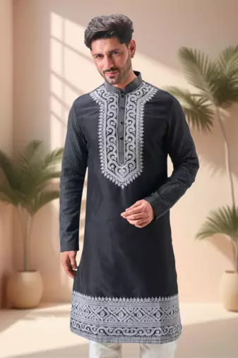 Black art silk embroidery dori work kurta pajama set