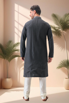 Black art silk embroidery dori work kurta pajama set 4