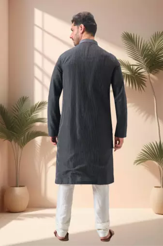 Black art silk embroidery dori work kurta pajama set
