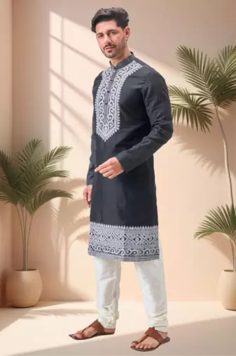 Black art silk embroidery dori work kurta pajama set