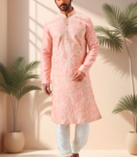 Pink art silk embroidery kurta pajama set
