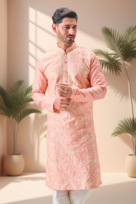 Pink art silk embroidery kurta pajama set 3