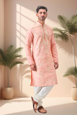 Pink art silk embroidery kurta pajama set 4