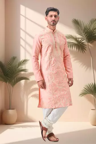 Pink art silk embroidery kurta pajama set
