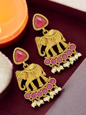 Gold-plated elephant shaped contemporary drop earrings 1