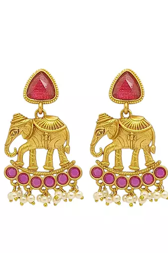 Gold-plated elephant shaped contemporary drop earrings