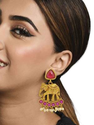 Gold-plated elephant shaped contemporary drop earrings 3